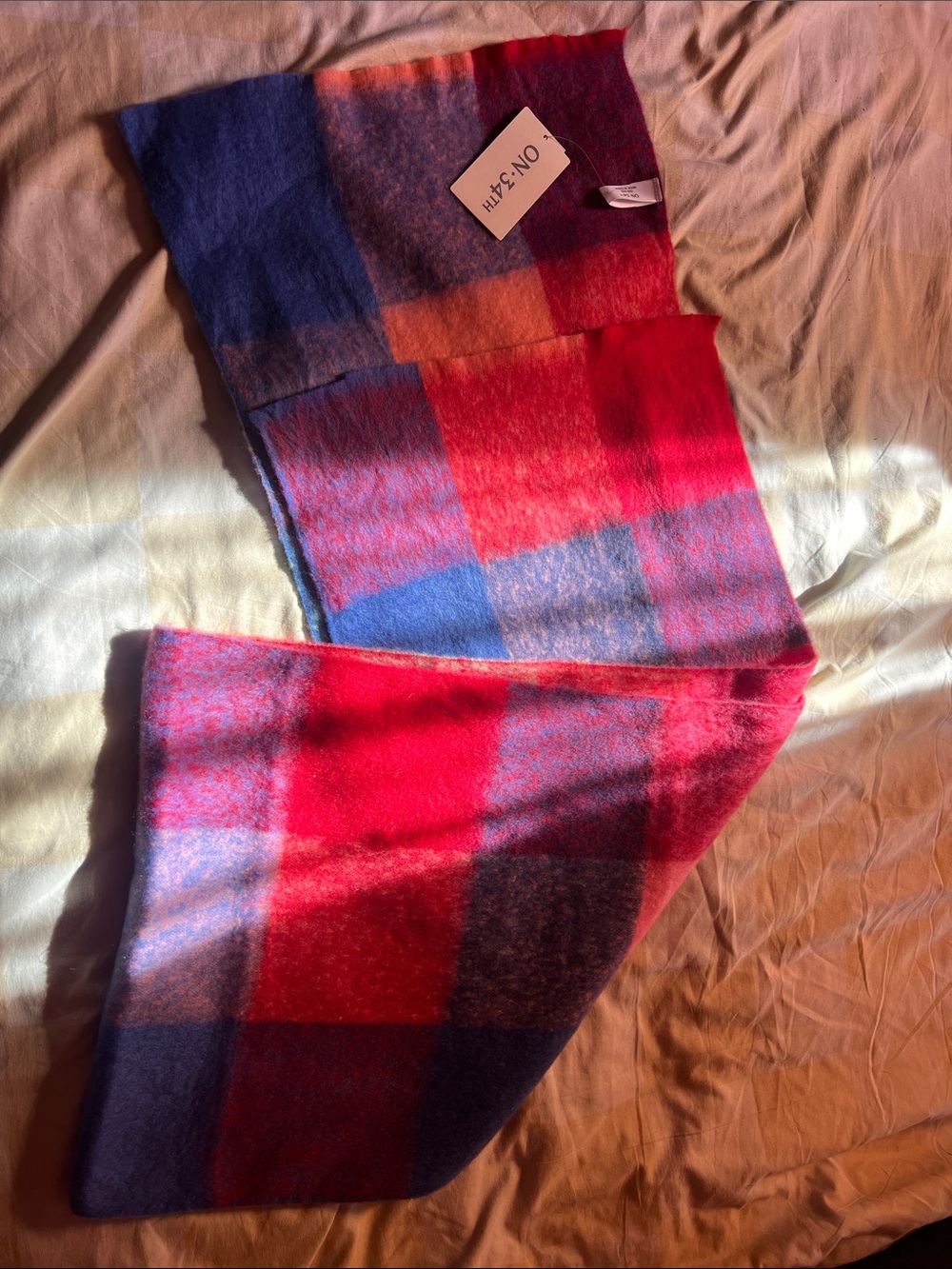 Women’s Red & Blue Plaid Warm Scarf - Unbranded